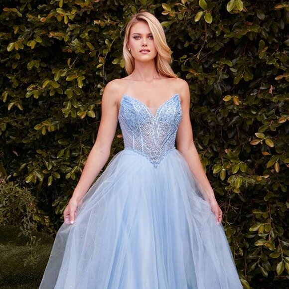 NEW FORMAL SLEEVELESS STRAPLESS TULLE BALL GOWN W/ BEADS EMBROIDERY CD CC415